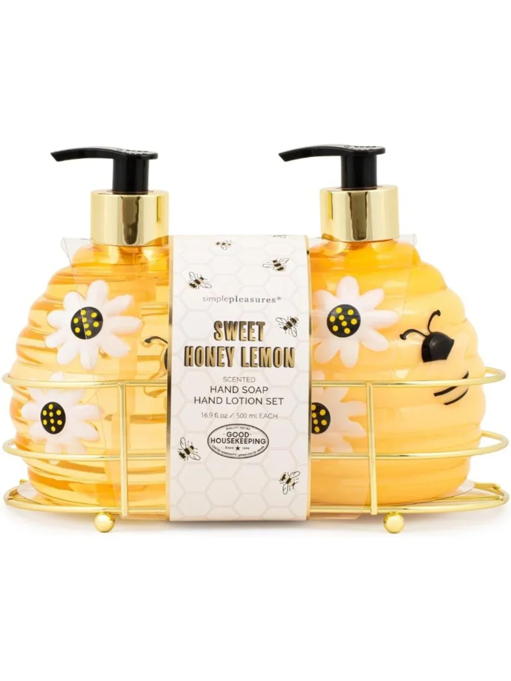 Beehive Honey Lemon Hand Soap Dispenser Set - 2 Pack with Caddy, Refillable
